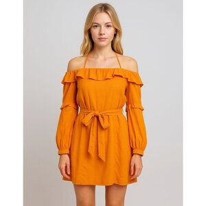 Marissa Webb Off Shoulder Linen Belted Ruffled Sun Dress - Size 2/XS